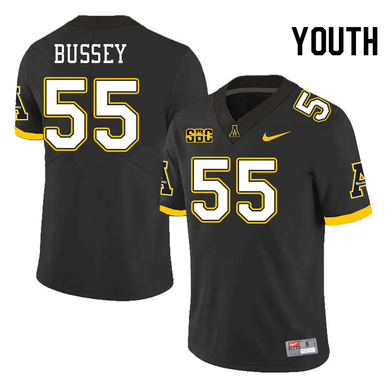 Youth #55 Jackson Bussey Appalachian State Mountaineers College Football Jerseys Stitched-Black